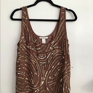 Laundry by the same size L sleeveless tunic beaded shimmer brown sheer top Sz L